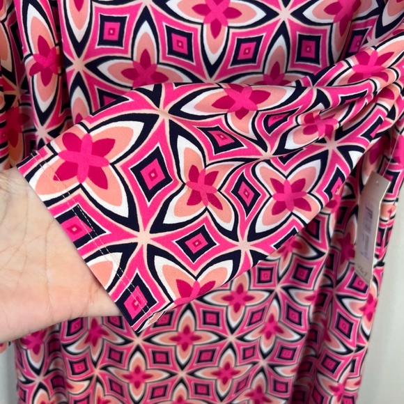 Eliza J Womens Geometric Print Mini Shift Dress Pink Retro Lined Zip NEW Size 14 - Picture 8 of 16